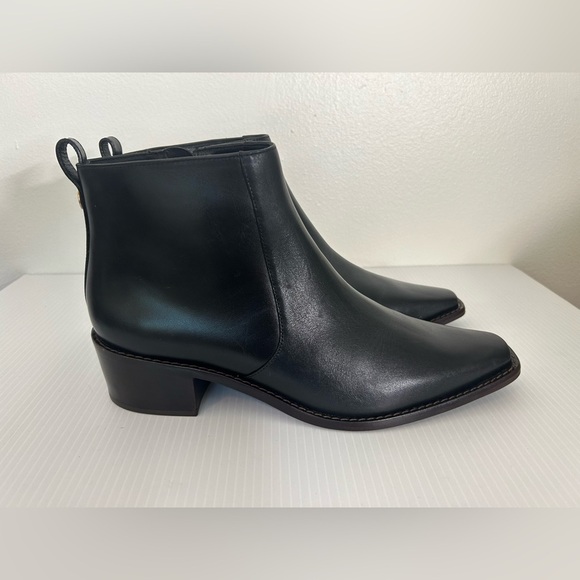 $480 Tory Burch Zip Booties BLACK LEATHER NARROW SQUARE TOE SIZE 10M NWOT - Picture 3 of 14